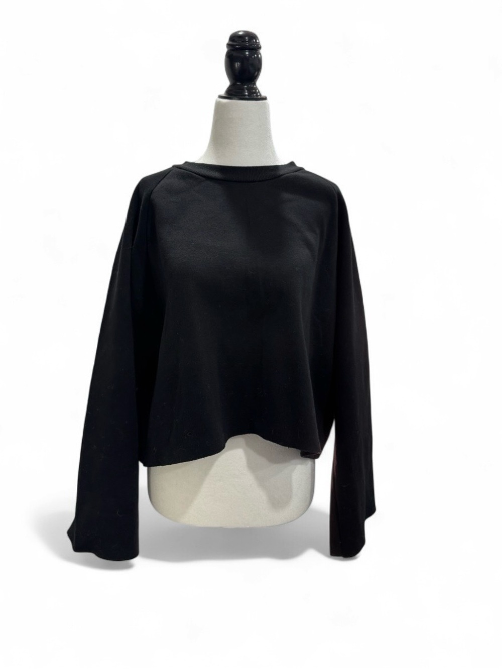 OAK + FORT Black Cropped Crewneck Sweatshirt